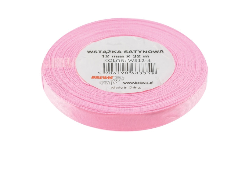 Wstążka satynowa 12mmx32m pudrowy róż WS12-4 Brewis